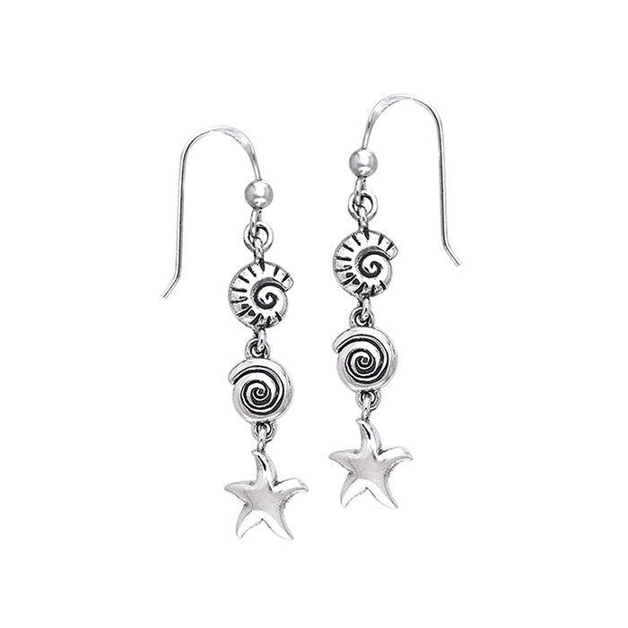 Seashell And Starfish Sterling Silver Hook Earring TER491 - Earrings