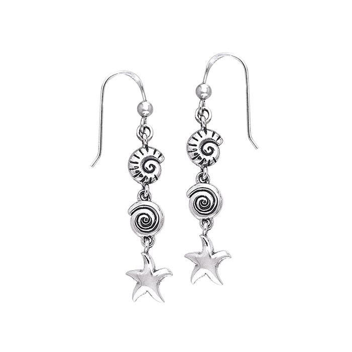 Seashell And Starfish Sterling Silver Hook Earring TER491 - Earrings