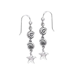 Seashell And Starfish Sterling Silver Hook Earring TER491 - Earrings