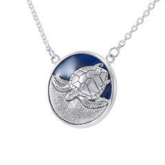 Sterling Silver Turtle with Navy blue Enamel Necklace by Ted Andrews TNC117 - Necklaces