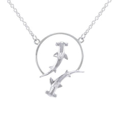 Quadruple Hammerhead Shark Sterling Silver Necklace TNC438P - Necklaces