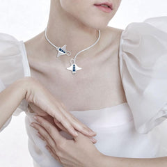 A worthwhile quest Silver with inlaid Manta Ray Wire Necklace TNC471 - Necklace