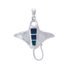 Manta Ray Sterling Silver Pendant with Rectangle Inlaid TP1070 - Pendants