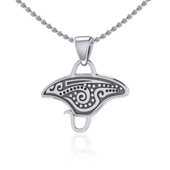 Aboriginal Inspired Manta Ray Sterling Silver Pendant TP2328 - Pendants