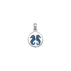 Double Inlaid Seahorses Sterling Silver Pendant TP2635 - Pendants