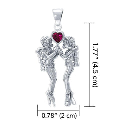 Gazing Dive Lovers Silver Pendant with Gemstone TP2685 - DiveSilver Jewelry