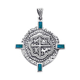 Pirate Treasure Coin Silver Pendant with Inlaid TP3080 - Pendant