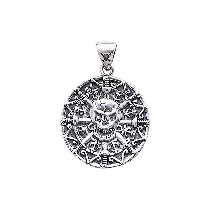 Mayan Pirate Skull Sterling Silver Pendant TP3097 - Pendants