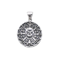 Mayan Pirate Skull Sterling Silver Pendant TP3097 - Pendants