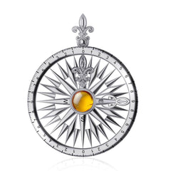 Compass Rose Silver Pendant With Gemstone TP3152 - DiveSilver Jewelry