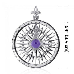 Compass Rose Silver Pendant With Gemstone TP3152 - DiveSilver Jewelry