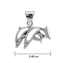 Inlaid Double Dolphin Sterling Silver Pendant TPD3664 - DiveSilver Jewelry