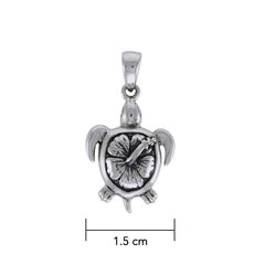 Hibiscus on Sea Turtle's Carapace Sterling Silver Pendant TPD3670 - DiveSilver Jewelry