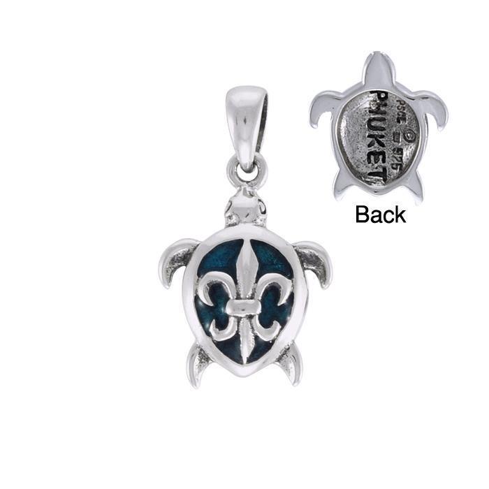 Fleur De lis on Sea Turtle's Carapace Sterling Silver Pendant TPD3672 - Pendants
