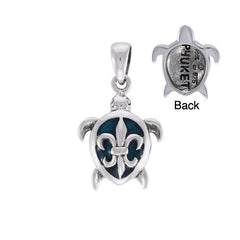 Fleur De lis on Sea Turtle's Carapace Sterling Silver Pendant TPD3672 - Pendants