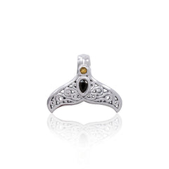 Filigree Whale Tail With Gemstone Sterling Silver Pendant TPD3798 - Pendants