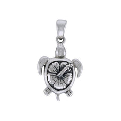 Hibiscus on Sea Turtle's Carapace Sterling Silver Pendant TPD3801 - Pendants