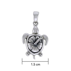 Hibiscus on Sea Turtle's Carapace Sterling Silver Pendant TPD3801 - DiveSilver Jewelry