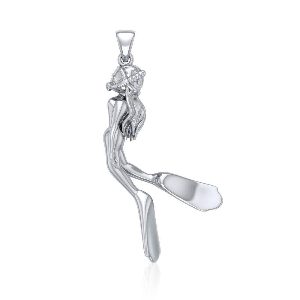 Female Free Diver Silver Pendant TPD5065 - Pendants