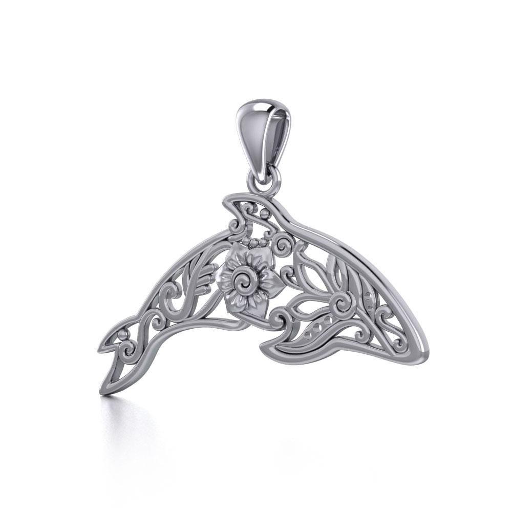 The gentle treasure of the ocean ~ Sterling Silver Dolphin Filigree Pendant Jewelry TPD5136 - Pendants