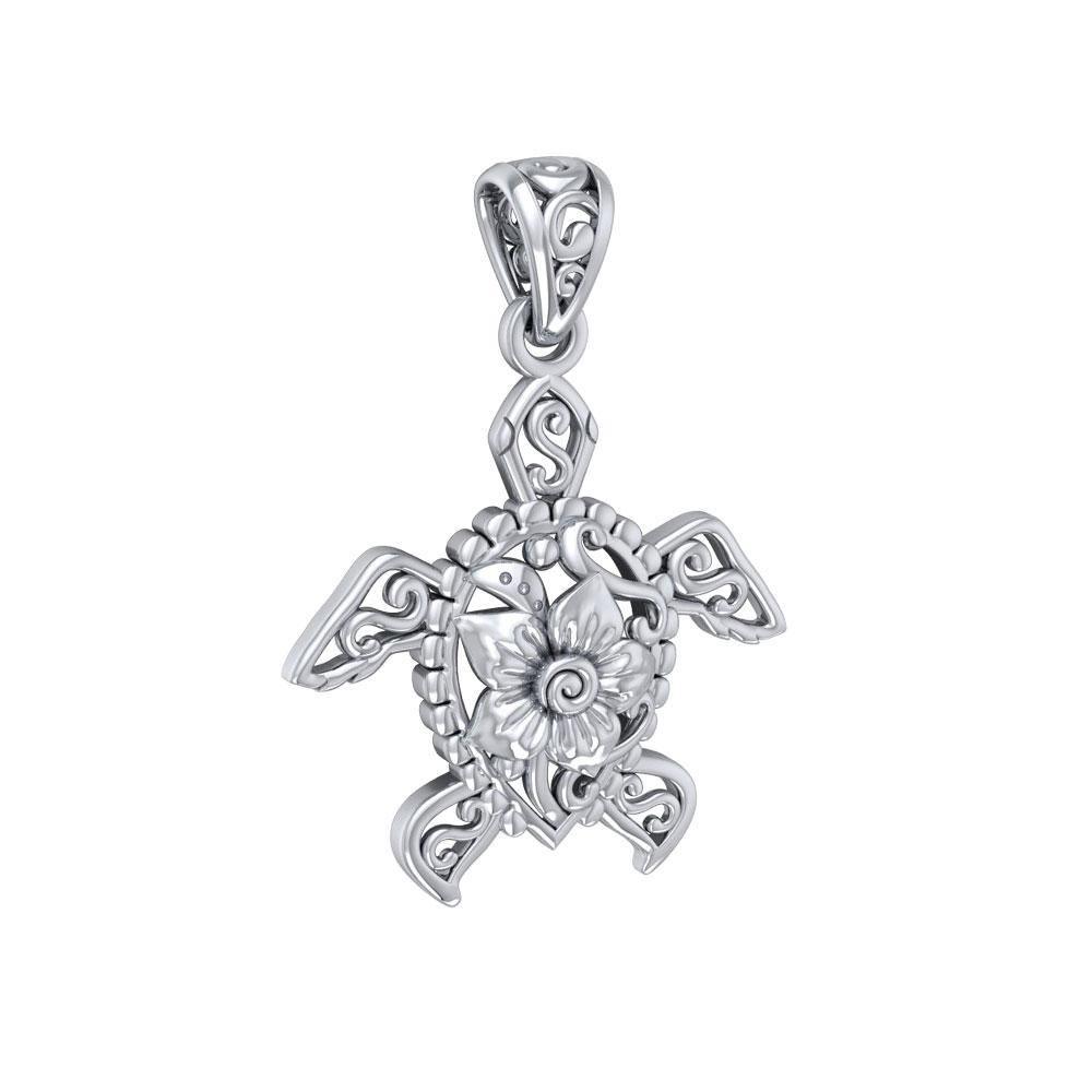 One meaningful step at a time ~ Sterling Silver Sea Turtle Filigree Pendant Jewelry TPD5139 - Pendants