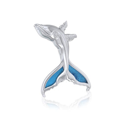 Sterling Silver Humpback Whale Tail Pendant with Enamel TPD5177 - Pendant