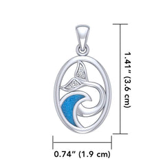 Sterling Silver Oval Celtic Whale Tail Pendant with Enamel Wave TPD5184 - Pendant
