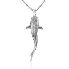 Gentle giants in benign grace ~ Large Whale Shark Silver Pendant TPD5199 - Pendant