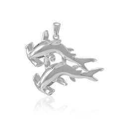 Double Hammerhead Shark Silver Pendant TPD5202 - Pendant