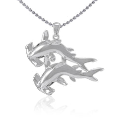 Double Hammerhead Shark Silver Pendant TPD5202 - Pendant