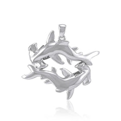Double Hammerhead Shark Lovers Silver Pendant TPD5203 - Pendant