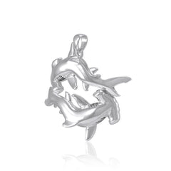 Double Hammerhead Shark Lovers Silver Pendant TPD5203 - Pendant