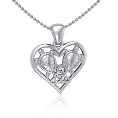 Silver Sea Turtles with Celtic Triquetra in Heart Pendant TPD5211 - Pendant