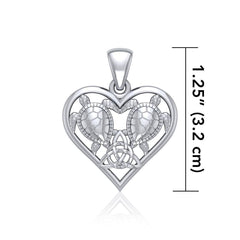 Silver Sea Turtles with Celtic Triquetra in Heart Pendant TPD5211 - Pendant
