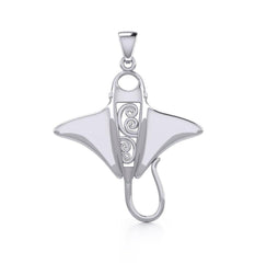 Silver Manta Ray with Wave Pendant TPD5231 - Pendant
