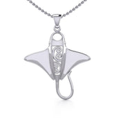 Silver Manta Ray with Wave Pendant TPD5231 - Pendant