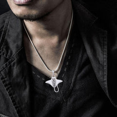 Silver Manta Ray with Wave Pendant TPD5231 - Pendant