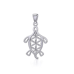 Turtle with Flower of Life Shell Silver Pendant TPD5271 - Pendant