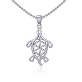 Turtle with Flower of Life Shell Silver Pendant TPD5271 - Pendant