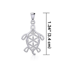 Turtle with Flower of Life Shell Silver Pendant TPD5271 - Pendant