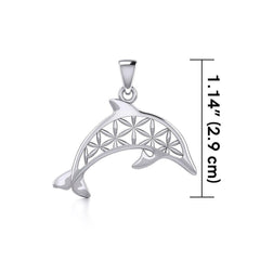 Swimming Dolphin with Flower of Life Silver Pendant TPD5272 - Pendant