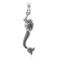 The Swimming Mermaid Silver Pendant with Marcasite TPD5363 - Pendant