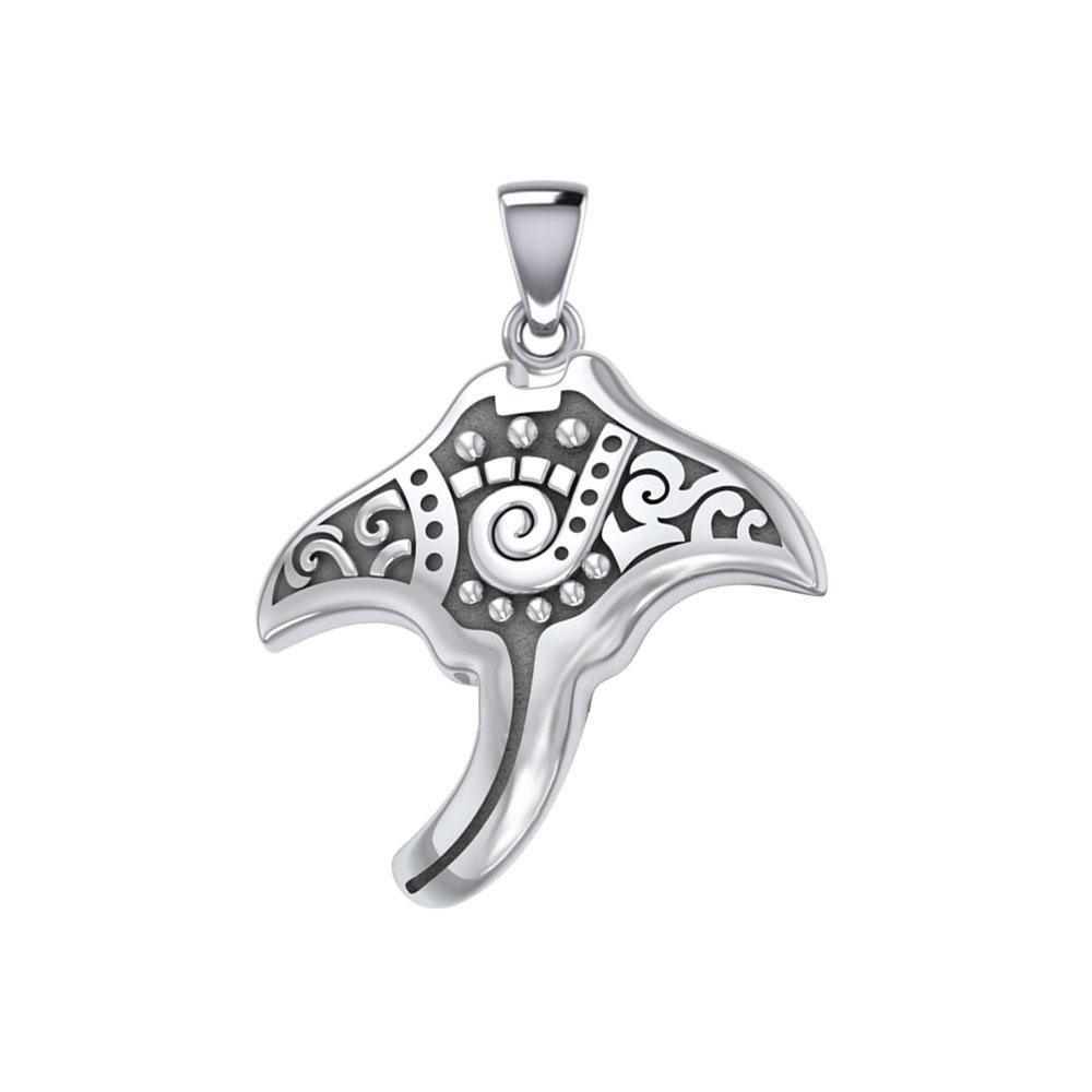 Silver Aboriginal Manta Ray Pendant TPD5394 - Pendant