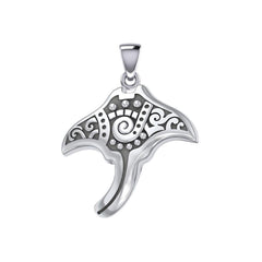 Silver Aboriginal Manta Ray Pendant TPD5394 - Pendant