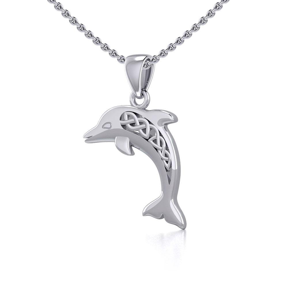 Large Celtic Joyful Dolphin Silver Pendant TPD5698 - Pendant