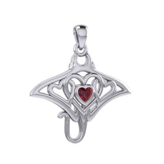 Manta ray with Triple Heart Silver Pendant With Gemstone in the Center TPD6072 - DiveSilver Jewelry