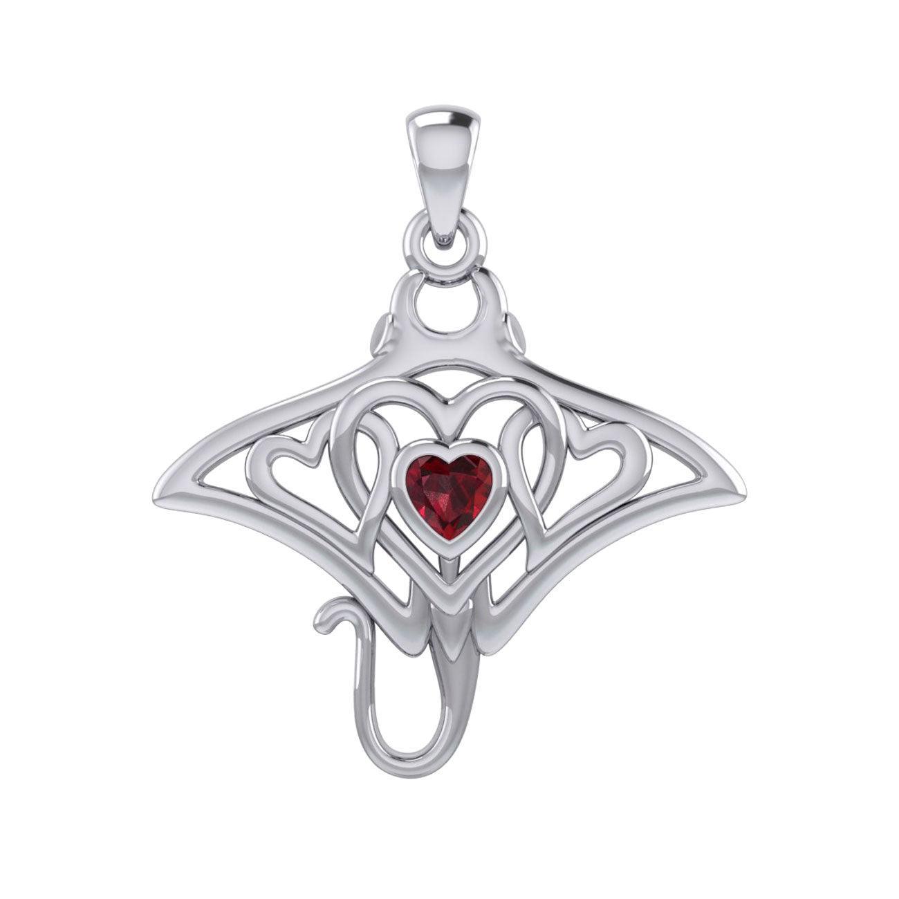 Manta ray with Triple Heart Silver Pendant With Gemstone in the Center TPD6072 - DiveSilver Jewelry