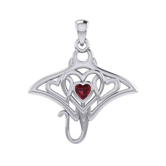Manta ray with Triple Heart Silver Pendant With Gemstone in the Center TPD6072 - DiveSilver Jewelry