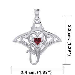 Manta ray with Triple Heart Silver Pendant With Gemstone in the Center TPD6072 - DiveSilver Jewelry