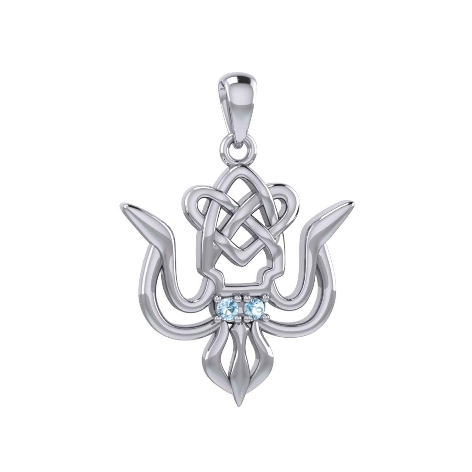 Cuttlefish with Celtic Heart and Gemstone Eyes Silver Pendant TPD6077 - DiveSilver Jewelry